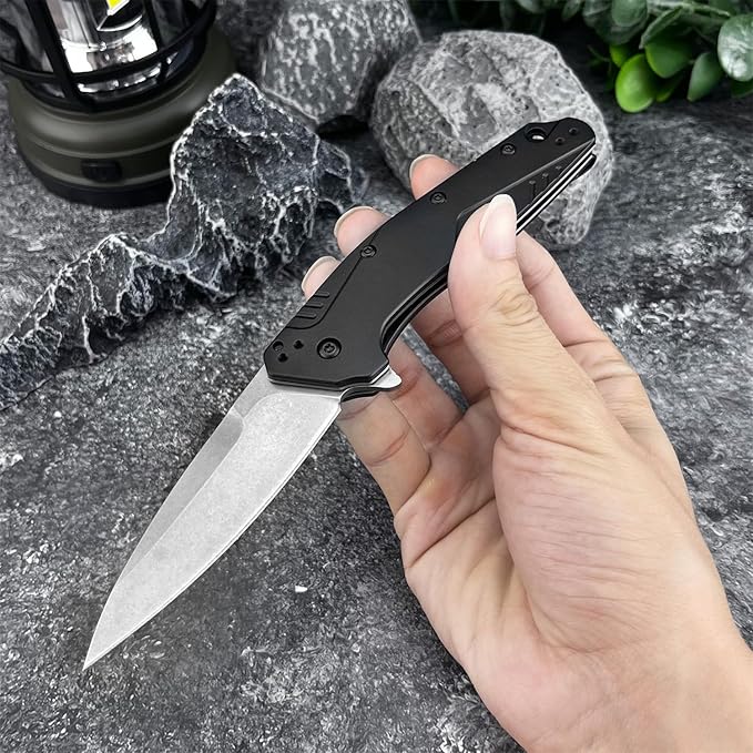7.24 Folding Knife Assisted Flipper pocket knife D2 Steel blade Aluminum alloy Handle with Belt Clip Outdoor EDC Camping Knife Gift