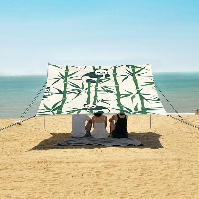 ALAZA Panda Green Leave Seamless Beach Tent Sun Shelter Portable Canopy Sunshade for Outdoor Camping Picnics Backyard Fun 10x9 ft