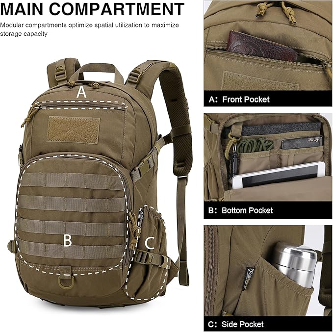 Mardingtop Military Tactical Backpack 25L Molle Hiking Backpack for BackpackingCycling and Biking
