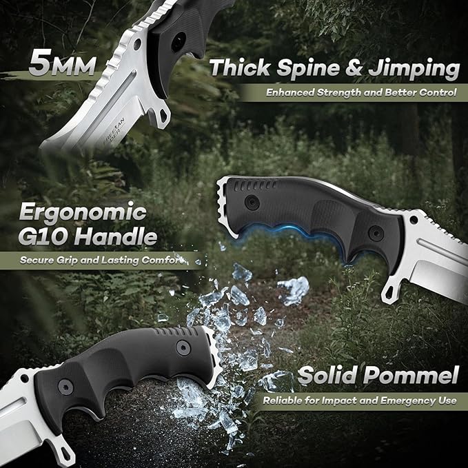 Freelander Tactical Axe 2 Pack and Outdoor Fixed Blade Knife with Kydex Sheath