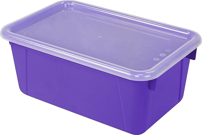 Storex Small Cubby Bins – Plastic Storage Containers for Classroom with Non-Snap Lid 12.2 x 7.8 x 5.1 inches Purple (62411U05C) (Pack of 5)