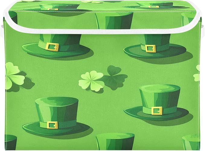 St. Patrick's Day Hat Fabric Storage Bins with Lids and HandleFoldable Storage Bins with LidsCloset Organizers for Clothes Storage Room Organization Office Storage Chest Organizer