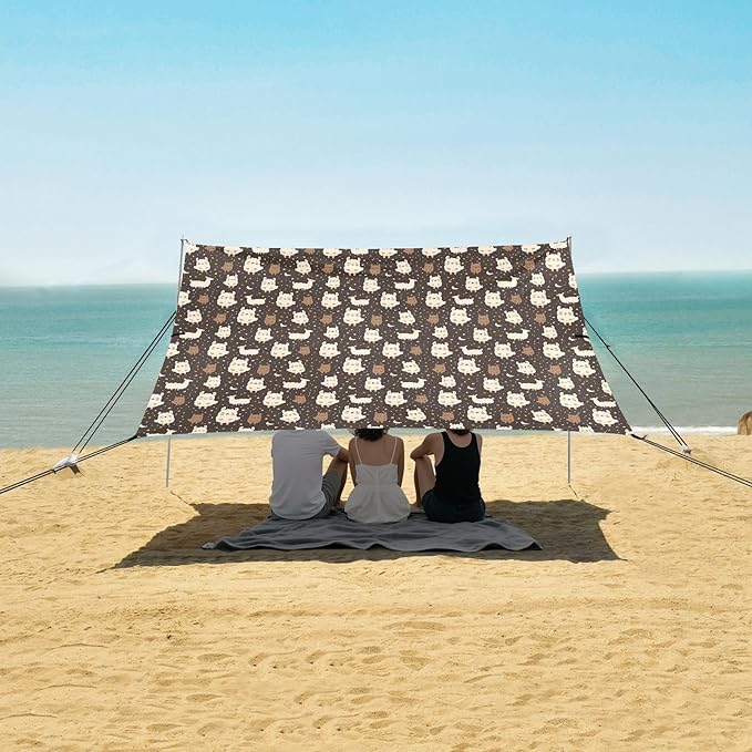 ALAZA Cute Llama Alpaca Stars Beach Tent Sun Shelter UPF50+ Protection Beach Shade Canopy w/ 4 Sandbags for Outdoor Camping Fishing Backyard Fun Picnic 10x9 ft