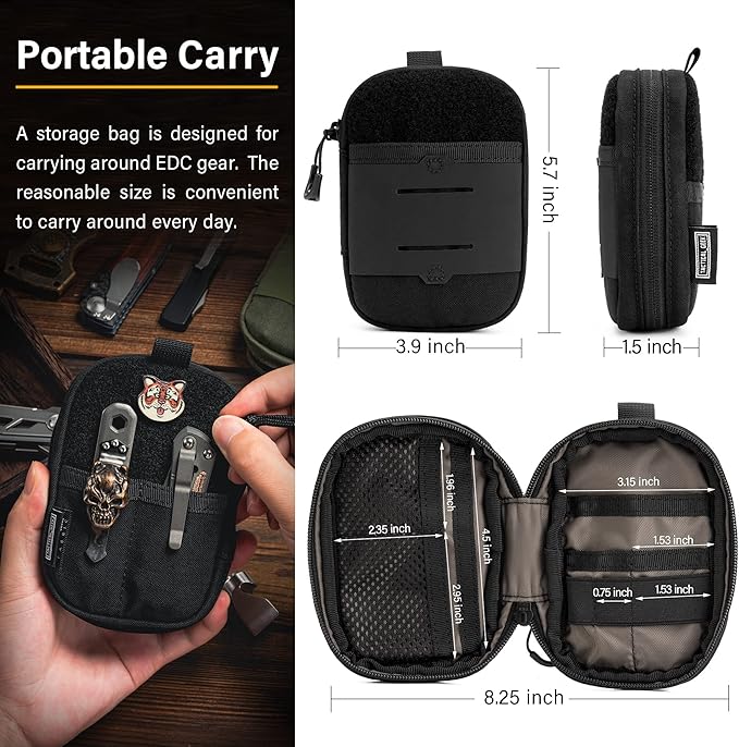 TACTICAL GEEK Block F Portable EDC Pouch Compact Waist Bag Molle Pocket Organizer Multi-Purpose Wallet Crafted from 500D Nylon for Versatile Gear &amp Card Storage-Black