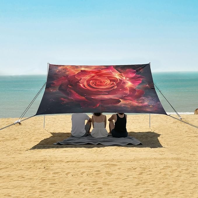 ALAZA Rose Isolated Nebula Beach Tent Sun Shelter Portable Canopy Sunshade for Outdoor Camping Picnics Backyard Fun 10x9 ft