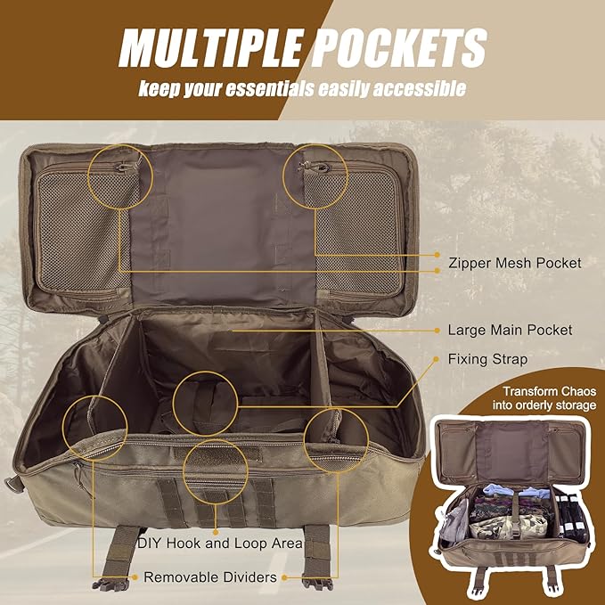 55L Large Travel Gym Duffle Bag Military Tactical Backpack Army Pack 3 Day Bug Out Bag Rucksack for Outdoor Sport Hiking Camping with Molle System Coyote