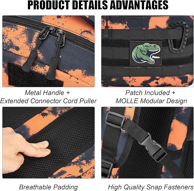 Kids Tactical Backpack Army Molle Bookbag Military Boys Backpack for School Outdoor Camping (Includes 2 Patches+1Carabiner) Mars CM