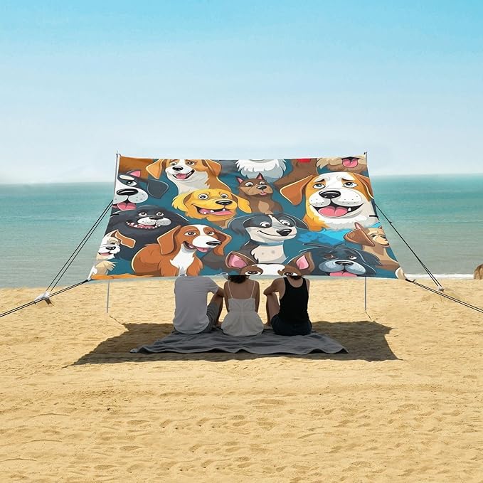ALAZA Funny Dogs on Blue Beach Tent Sun Shelter Portable Canopy Sunshade for Outdoor Camping Picnics Backyard Fun 10x9 ft