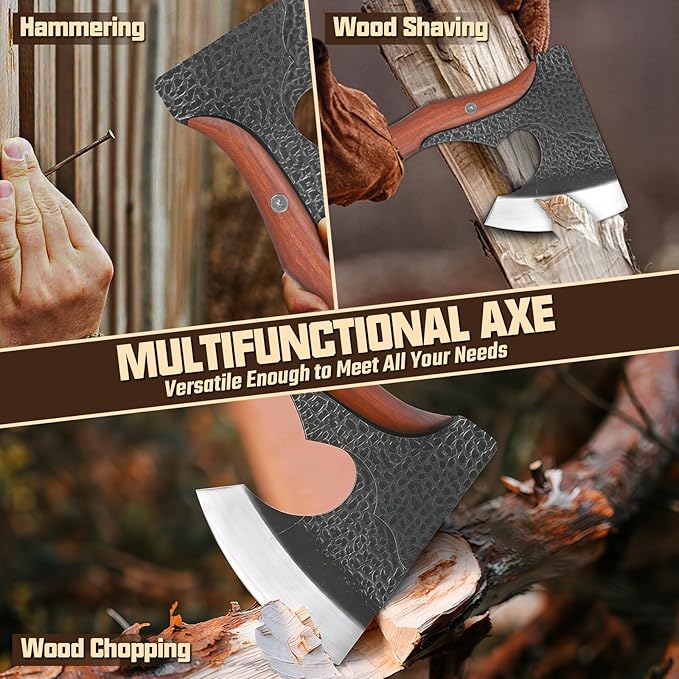 Purple Dragon Camping Hatchet Axe with Sheath - 14 Hand Forged Survival Hatchet for Wood Chopping Splitting &amp Carving Bushcraft Axe for Outdoor &amp Garden Work with Full Tang Wood Handle Men