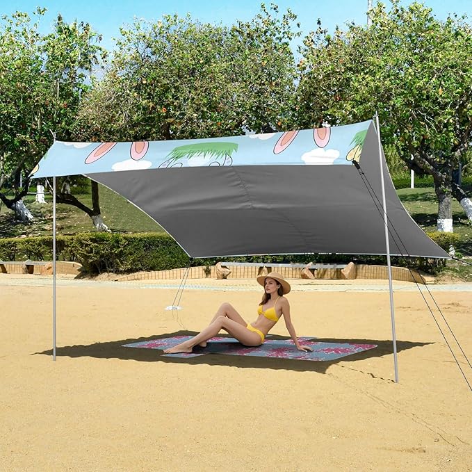 Beach Canopy with Windproof Ropes &amp Sandbags Beach Tent Sun Shade Sun Shelter for Camping Trips Fishing Backyard Fun or Picnics Easter Bunny