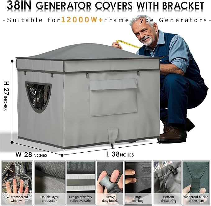 Generator Tent Cover with BracketGenerator Covers While RunningRooftop DesignNo Water Accumulation100% Waterproof Heavy Duty Tarps Generator Tent38 x28  x27 Gray.