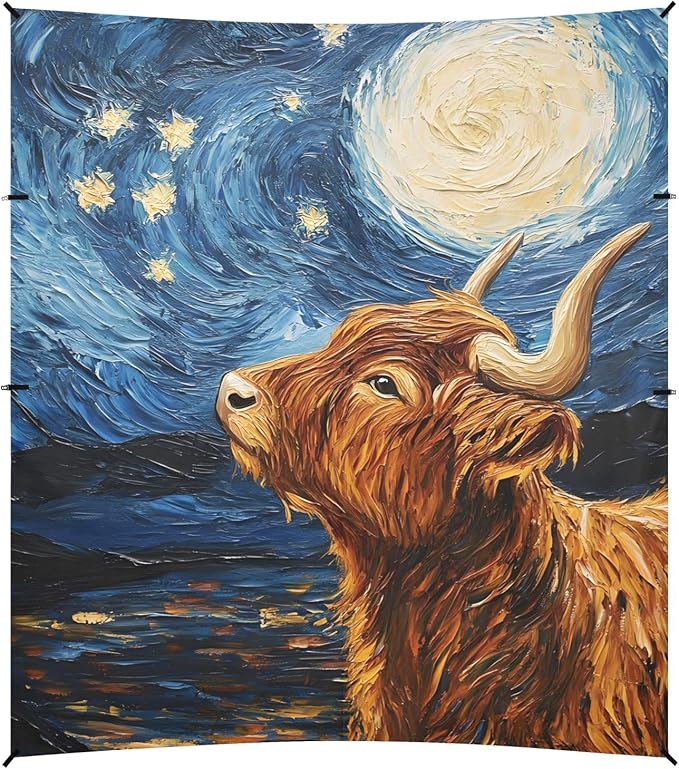 ALAZA Highland Cattle Starry Sky Beach Tent Sun Shelter Portable Canopy Sunshade for Outdoor Camping Picnics Backyard Fun 10x9 ft
