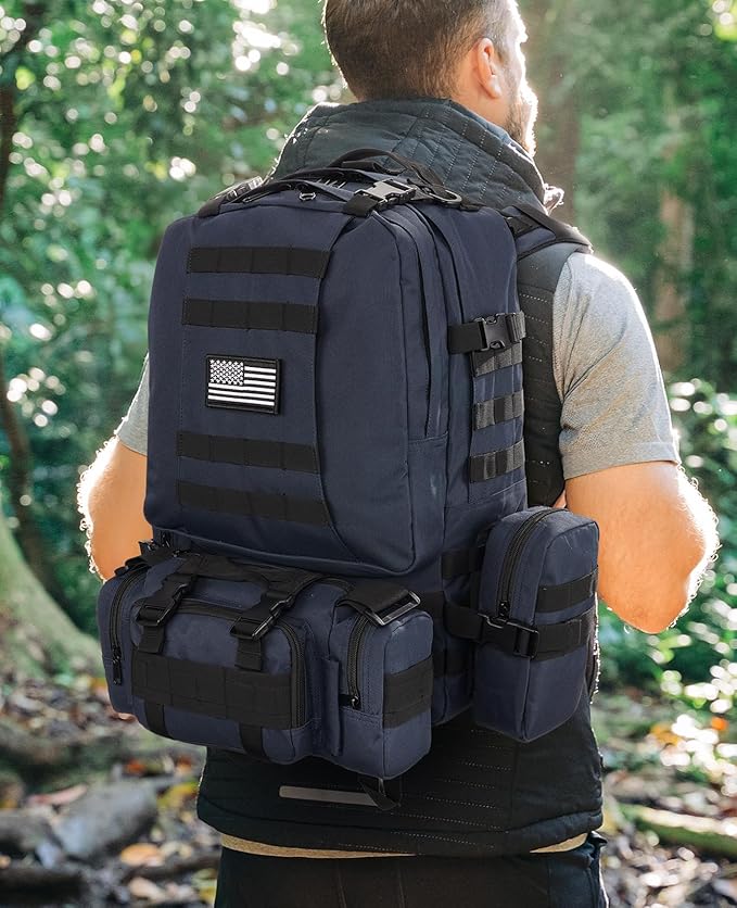 CVLIFE Tactical Backpack Military Army Rucksack 60L Large Assault Pack Detachable Molle Bag Blue