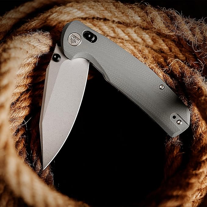 TRIVISA Pocket Knife 3.34'' 14C28N Silver Blade Folding Knife for Men Women Grey G10 Handle Folding Pocket Knives with Clip Axis Lock Thumb Studs Opener Outdoor Camping Knife Hornet-03G