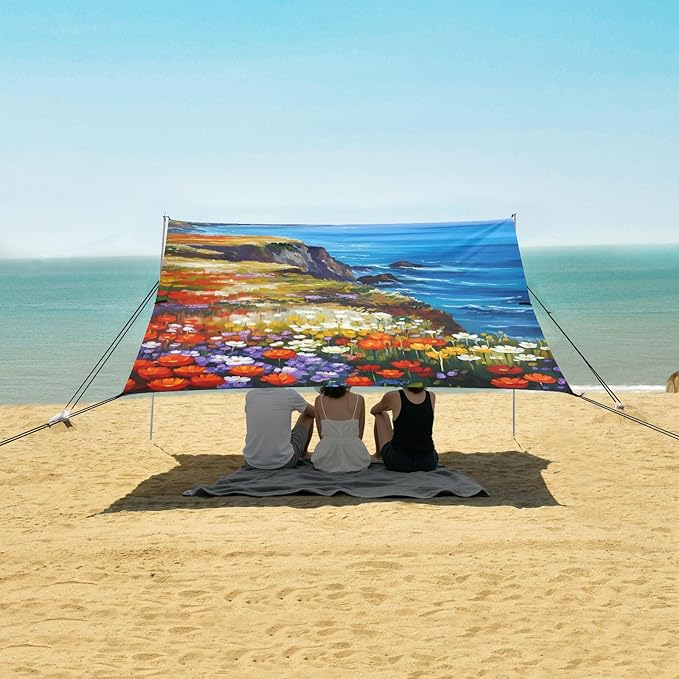 Beach Canopy with Windproof Ropes &amp Sandbags Beach Tent Sun Shade Sun Shelter for Camping Trips Fishing Backyard Fun or Picnics Landscape