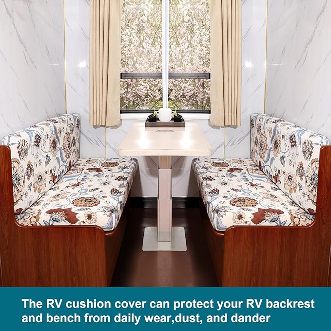 KRFOONN RV Dinette Cushion Covers Stretch Camper Cushions Cover Replacement Couch Cushion Slipcovers Washable Loveseat Slipcovers for Travel Trailer Couch Includes 2 Backrest Cover &amp 2 Bench Cover