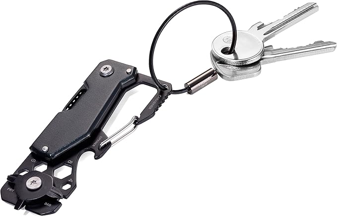Troika TOOLINATOR KTL25/TI Mini Tool with 10 Functions Knife Keyring (Wire Loop) with Carabiner Bottle Opener Stainless Steel/Aluminium Original