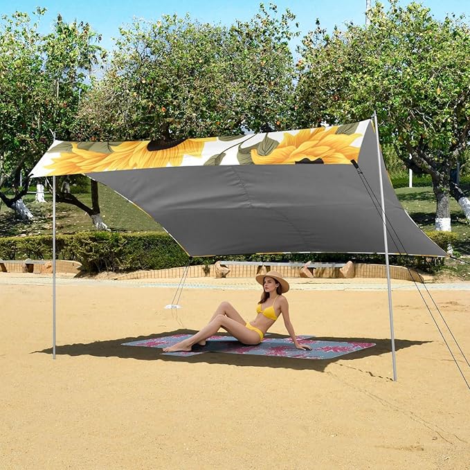 ALAZA Sunflowers on White Beach Tent Sun Shelter Portable Canopy Sunshade for Outdoor Camping Picnics Backyard Fun 10x9 ft