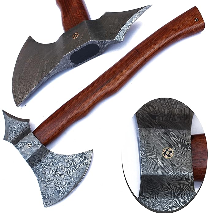 HANDMADE DAMASCUS AXE Tomahawk Axe WOODEN HANDLE WITH LEATHER SHEATH