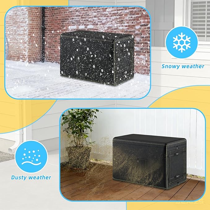 Generator Cover 600D Polyester Heavy-Duty Waterproof Generator Cover for 7.5–22kW Home Standby Generators — Windproof Zippered/Elastic Hem Design Black