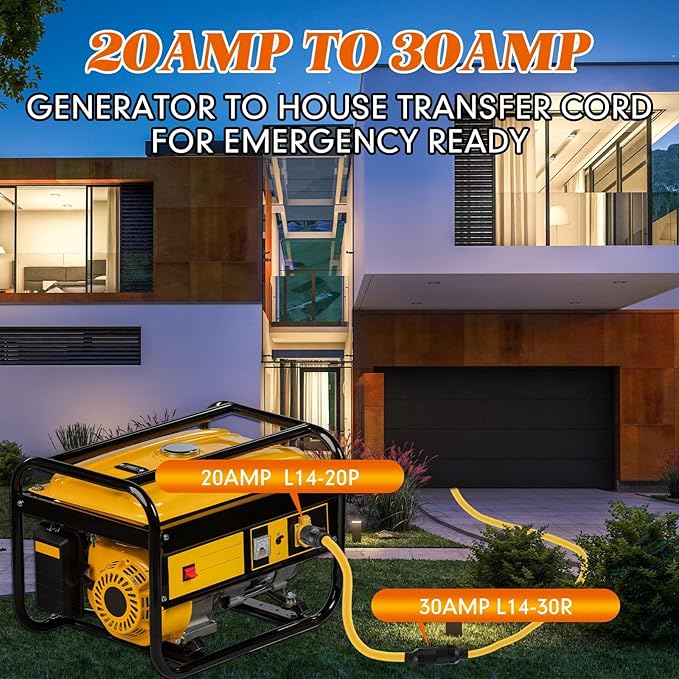 Kanayu NEMA L14-20P to L14-30R 20amp to 30amp Generator Adapter Cord 4 Prong Locking Generator 20amp Male Plug to 30amp Female Receptacle Adapter 1 ft