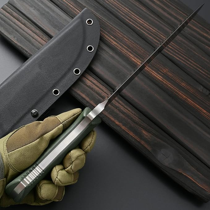 Sitivien ST21 Fixed Blade Knife 8mm Thick AUS-10 Stainless Steel Blade Full Tang Two Tone G10 Handle EDC Fixed Knifes for Outdoor Camping Field Living(Silver)