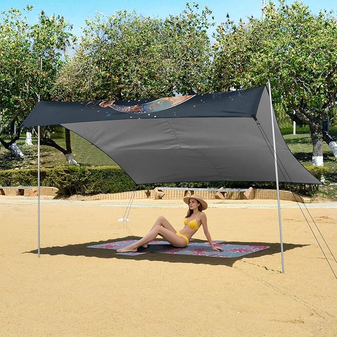 ALAZA Moon Dreamcatcher Stars Flowers Arrows Feathers Beach Tent Sun Shelter Portable Canopy Sunshade for Outdoor Camping Picnics Backyard Fun 10x9 ft