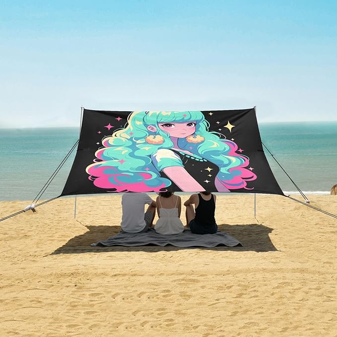 Beauty Alpaca Foldable Beach Tent UPF50+ Water-Resistant Shade Sun Shelter with Sand Shovel for Camping Picnics Backyard