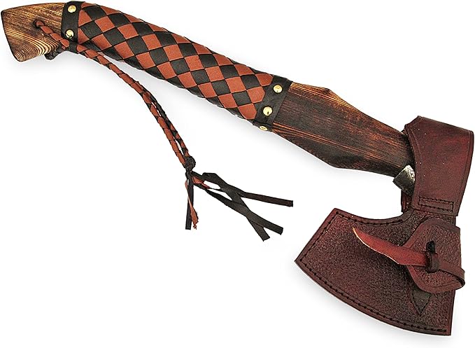 SFG - 19 Handmade Alloy Steel Axe Durable Sharp Blade Lanyard Included. Forged for Hunting Camping Kindling Chopping Firewood Branch Cutting or Informal Throwing