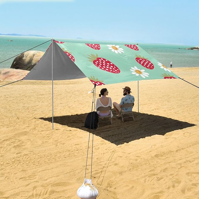 ALAZA Plant Abstract Strawberry Cartoon Pattern Beach Tent Sun Shelter Portable Canopy Sunshade for Outdoor Camping Picnics Backyard Fun 10x9 ft
