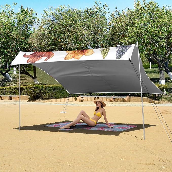 Spring Flowers Hyacinths Calla Lily Amaryllis White Beach Tent UPF50+ Easy Setup Large Sun Shelter with Sturdy Poles Sandbags and Shovel for Camping Picnics Backyard