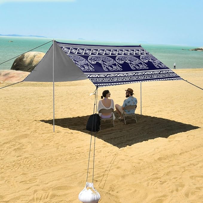 Beach Canopy with Windproof Ropes &amp Sandbags Beach Tent Sun Shade Sun Shelter for Camping Trips Fishing Backyard Fun or Picnics Boho Tribal Aztec