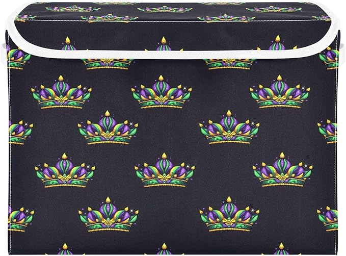 MNSRUU Containers Baskets with Lids Mardi Gras Crown Pattern Fabric Foldable Storage Bins Organizer with Lid Collapsible Storage Boxes for Home Bedroom Closet Office