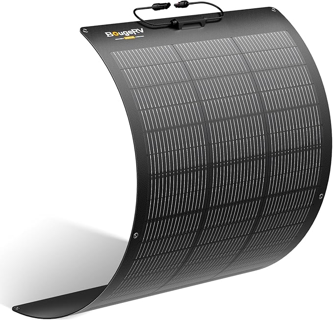 BougeRV Upgrade Arch 100W N-Type Fiberglass Flexible Solar Panel 24 Volts 16BB Mono Cell 25% High-Efficiency 270° Lightweight Compact for RV Boat Marine Camping Home Curve Surface Black