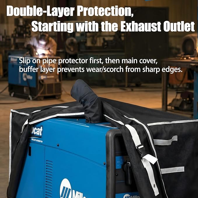 Heavy-Duty Welder Generator Cover with Upgraded Exhaust Pipe Protector - Fits for Miller Bobcat 250/260 Diesel 225/250 Gasoline &amp Trailblazer 325/330 Diesel Models All-Weather Protection