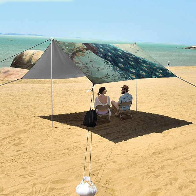 ALAZA Peacock Tree Beach Tent Sun Shelter Portable Canopy Sunshade for Outdoor Camping Picnics Backyard Fun 10x9 ft