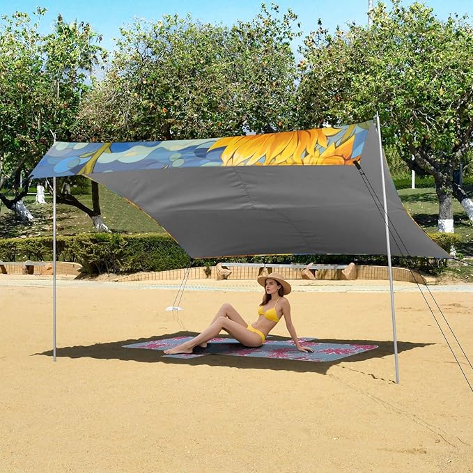 ALAZA Large Sunflower in The Sunflower Field Beach Tent Sun Shelter Portable Canopy Sunshade for Outdoor Camping Picnics Backyard Fun 10x9 ft