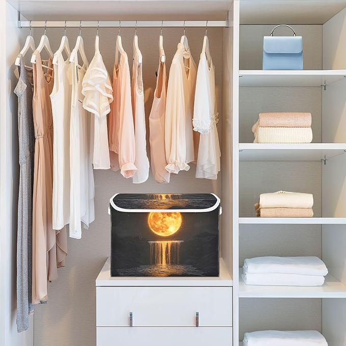 Storage Cube with Lid Golden Moon Print 16.5×12.6×11.8 IN 1 Pack Collapsible Large Capacity Foldable Storage Basket Bin Organizer