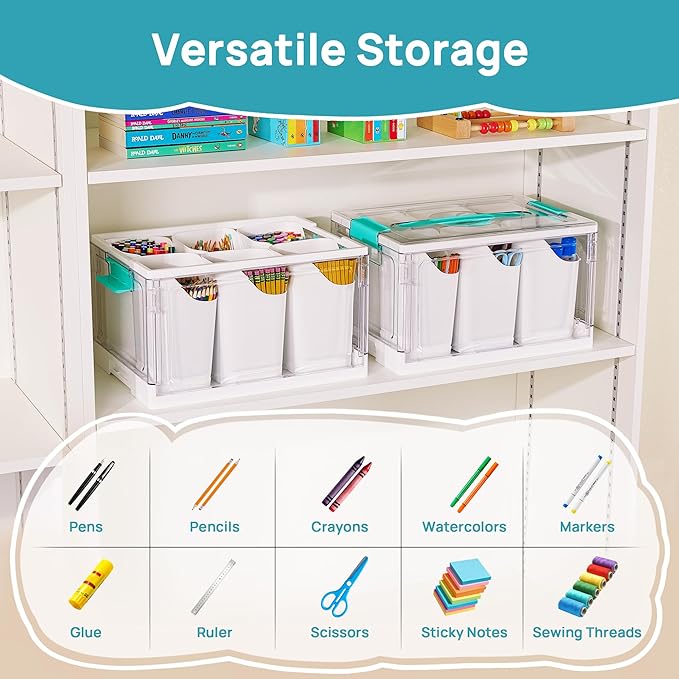 Vtopmart 24 QT Clear Plastic Craft Organizer with 6 Detachable Inserts Art Supply and Tool Storage Box for Craft CrayonPencils1 Pack