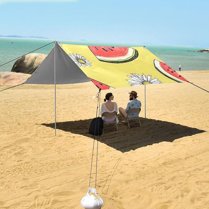 ALAZA Watermelon White Chrysanthemum Pattern Beach Tent Sun Shelter Portable Canopy Sunshade for Outdoor Camping Picnics Backyard Fun 10x9 ft
