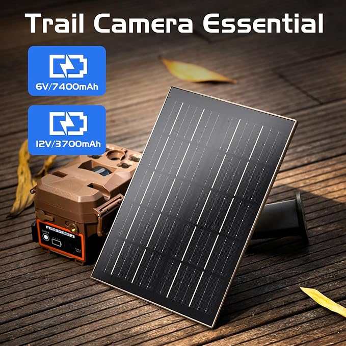Trail Camera Solar Panel with Battery 6V/7400mAh 12V/3700mAh Solar Panel for Trail Camera 24/7 Power Supply IP66 Waterproof Solar Battery Charger for Trail Cameras X X Pro Pro 3.0 X Gen 2.0 3.0