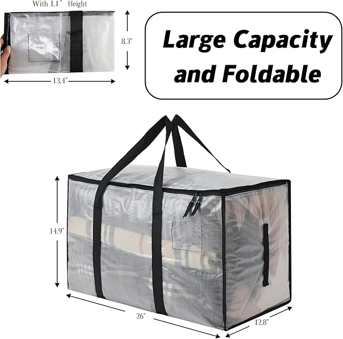 4 Pack Heavy Duty 93L (24.5 Gallon) Stackable Plastic Storage Bins with Lids Clear Totes – For Home Organization and Storage Sturdy and Reusable Alternative to Moving Bags