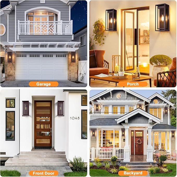 Large Outdoor Wall Sconce 2 Pack 19 Bronze Outdoor Light Fixture Exterior Lighting Fixtures Anti-Rust Porch Lights with Clear Glass for Front Door Garage