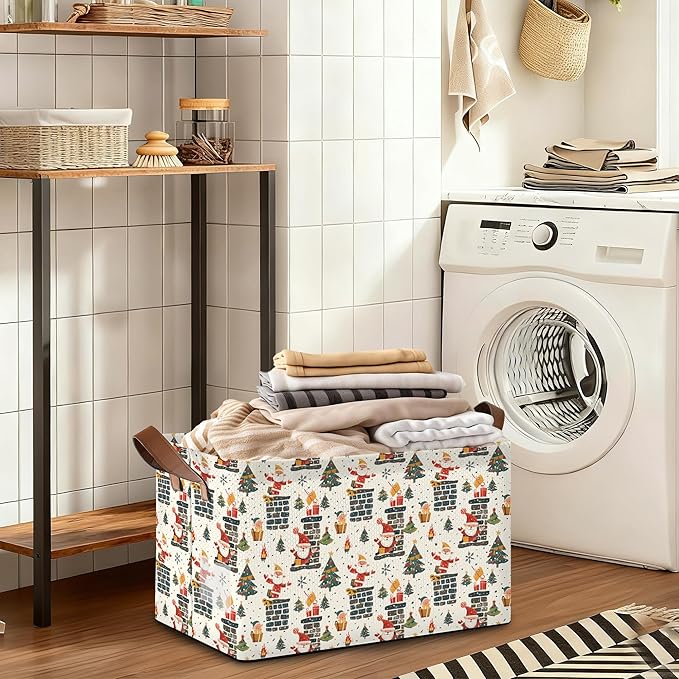 Christmas Tree Gift Storage Bin with Handles Basket Storage Organizer for Shelves Closet Nursery Book Laundry Hamper &amp Home Decor