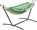 Amazon Basics Double Hammock with 9-Foot Space Saving Steel Stand and Carrying Case 450 lb Capacity Vigor Green 110 x 47 x 43