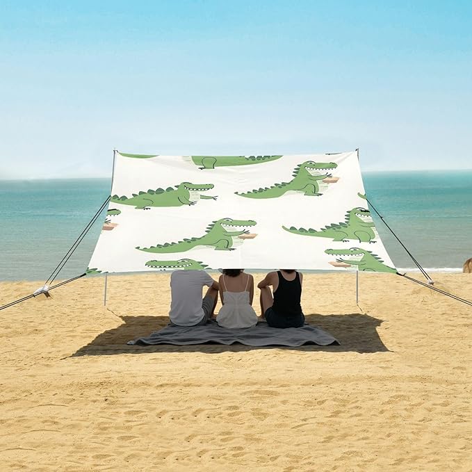 ALAZA Crocodile Animal Beach Tent Sun Shelter UPF50+ Protection Beach Shade Canopy w/ 4 Sandbags for Outdoor Camping Fishing Backyard Fun Picnic 10x9 ft