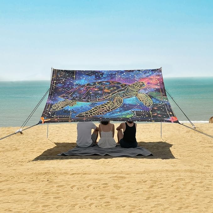 ALAZA Turtle Bohemian Beach Tent Sun Shelter Portable Canopy Sunshade for Outdoor Camping Picnics Backyard Fun 10x9 ft