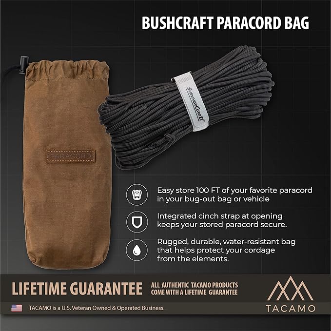 SurvivorCord Bag - Canvas Bushcraft Bag with MOLLE Strap to Hold Up To 100ft SurvivorCord - Waxed Canvas Paracord Pouch - Bushcraft for Hiking Mushroom Foraging Camping - Olive-Drab