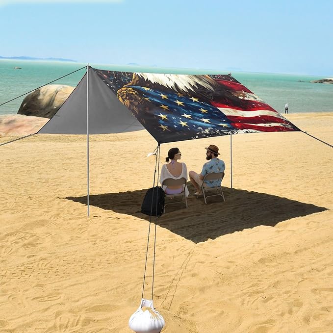 ALAZA Independence Day Flag Eagles Firework Beach Tent Sun Shelter Portable Canopy Sunshade for Outdoor Camping Picnics Backyard Fun 10x9 ft