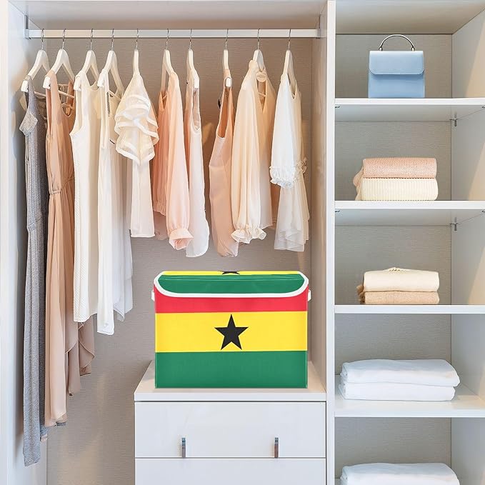 Ghana Flag Ghanaian National Storage Bins with Lid Stackable Fabric Storage Organizer Bins with Lids for Dorm Room Home
